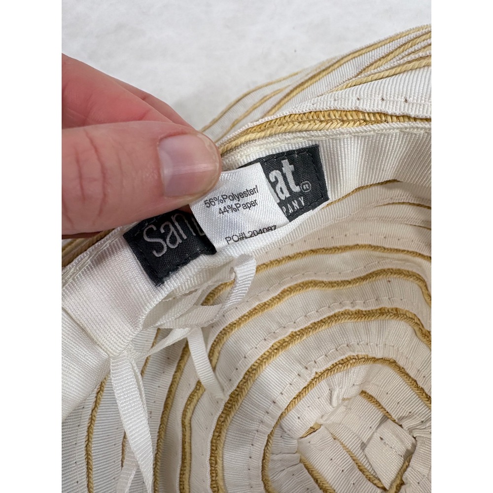 San Diego Hat Company Womens Striped Wide Brim Sun Hat Ivory Tan Ribbon Tie O/S - Picture 7 of 8